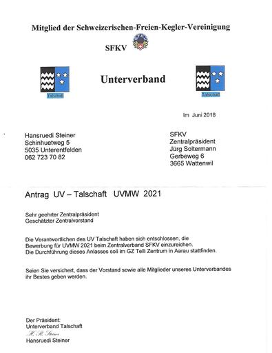 Bewerbung - UV Talschaft für UVMW 2021