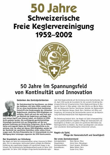 Jubiläumsheft: 50 Jahre Schweizerische Freie Keglervereinigung 1952-2002