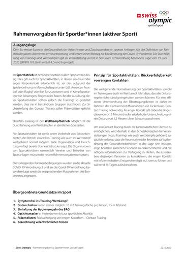 Rahmenvorgaben für den Sport - SwissOlympic (22.10.2020)