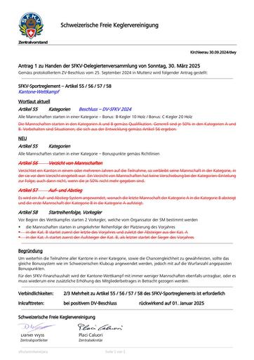 Antrag - ZV - Sportreglement Artikel 55 & 58