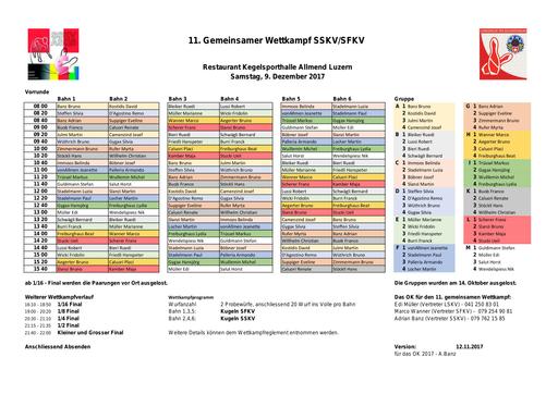 Zeitplan und Gruppen Gemeinsamer Wettkampf 2017