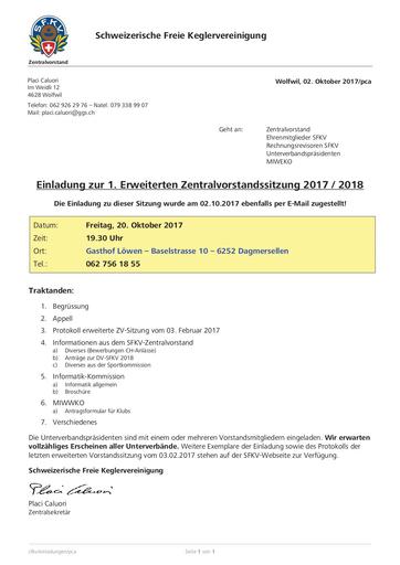Einladung 1. Erw. ZV-Sitzung 20.10.2017