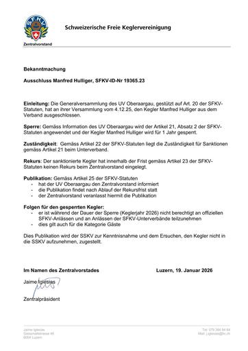 Ausschluss Manfred Hulliger