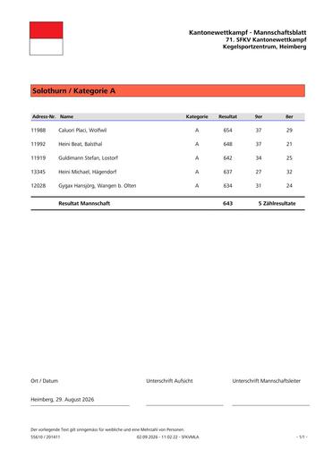 Mannschaftsblätter - Kantonewettkampf SM 2026