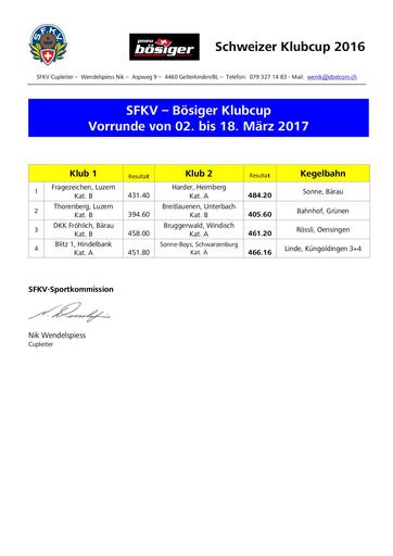Bösiger Klubcup 2017 -Resultate Vorrunde