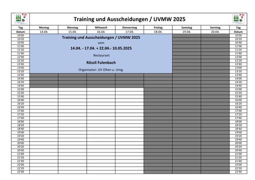 Startplan Training und Ausscheidungen - UVMW 2025