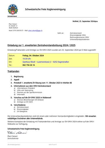 Einladung - 1. erw. ZV-Sitzung 2024 / 2025