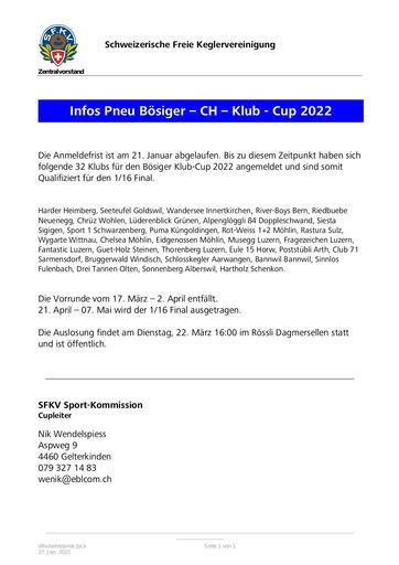 Infos und Teilnehmer - Bösiger Klubcup 2022